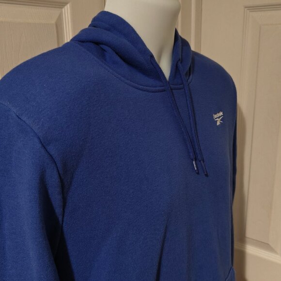 Reebok Men's Size L Hoodie Pullover Blue/White Identity Fleece Cotton Sweatshirt - Picture 7 of 14